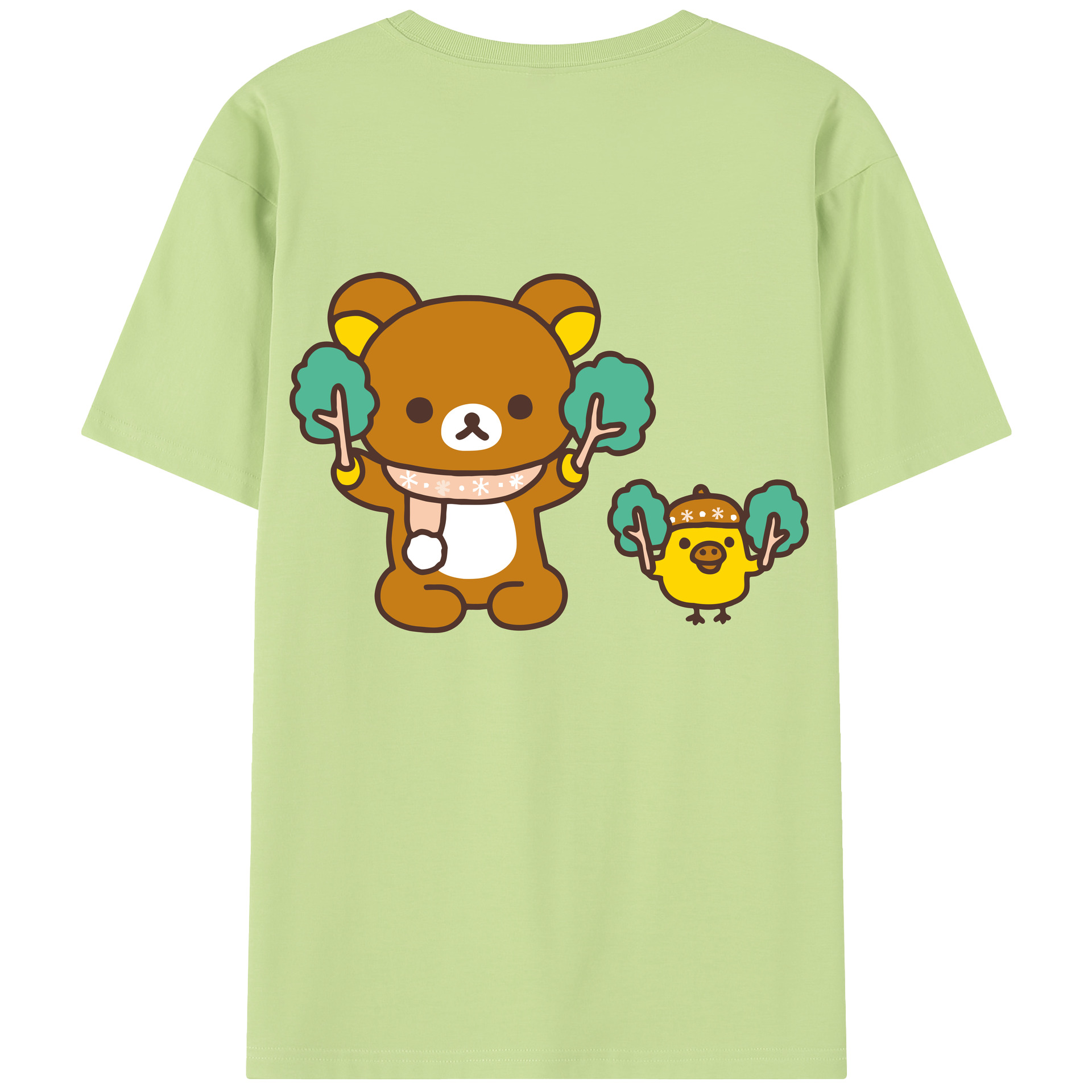 （画像用） リラックマ リラックマ キイロイトリ Rilakkuma Korilakkuma Kiiroitori 綿100％半袖Tシャツ（背面プリント）